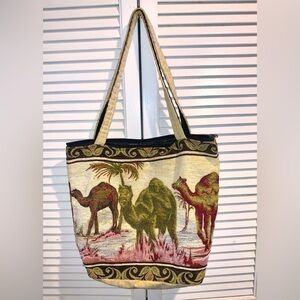 Camel embroidered tote bag